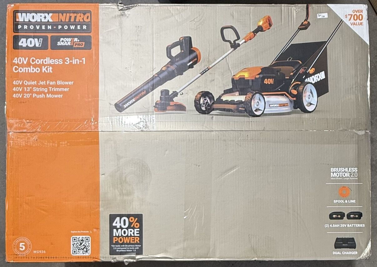 WORX NITRO 40V 40% CORDLESS 3IN1 COMBO MORE POWER KIT $299.99