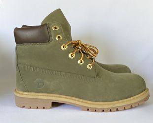 NEW Timberland 6” Boots. Waterproof. GS size 6.5 (Woman size 8) Green Suede With Gum Sole