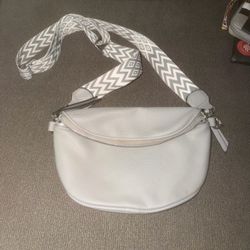 Gray Pebbled Faux Leather Crescent Crossbody Small Lined Zip Woven Strap