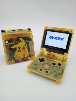 Pokémon Yellow Pikachu Game Boy Advance GBA SP Custom Clear Shell IPS Screen and Charger
