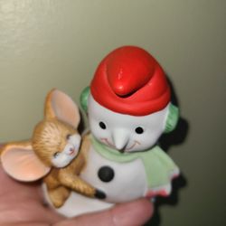 Vintage Homco Christmas Figurine Snowman/Mouse 8905

