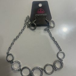 Paparazzi Women’s Silver Jewels Necklace And Earrings Set, New