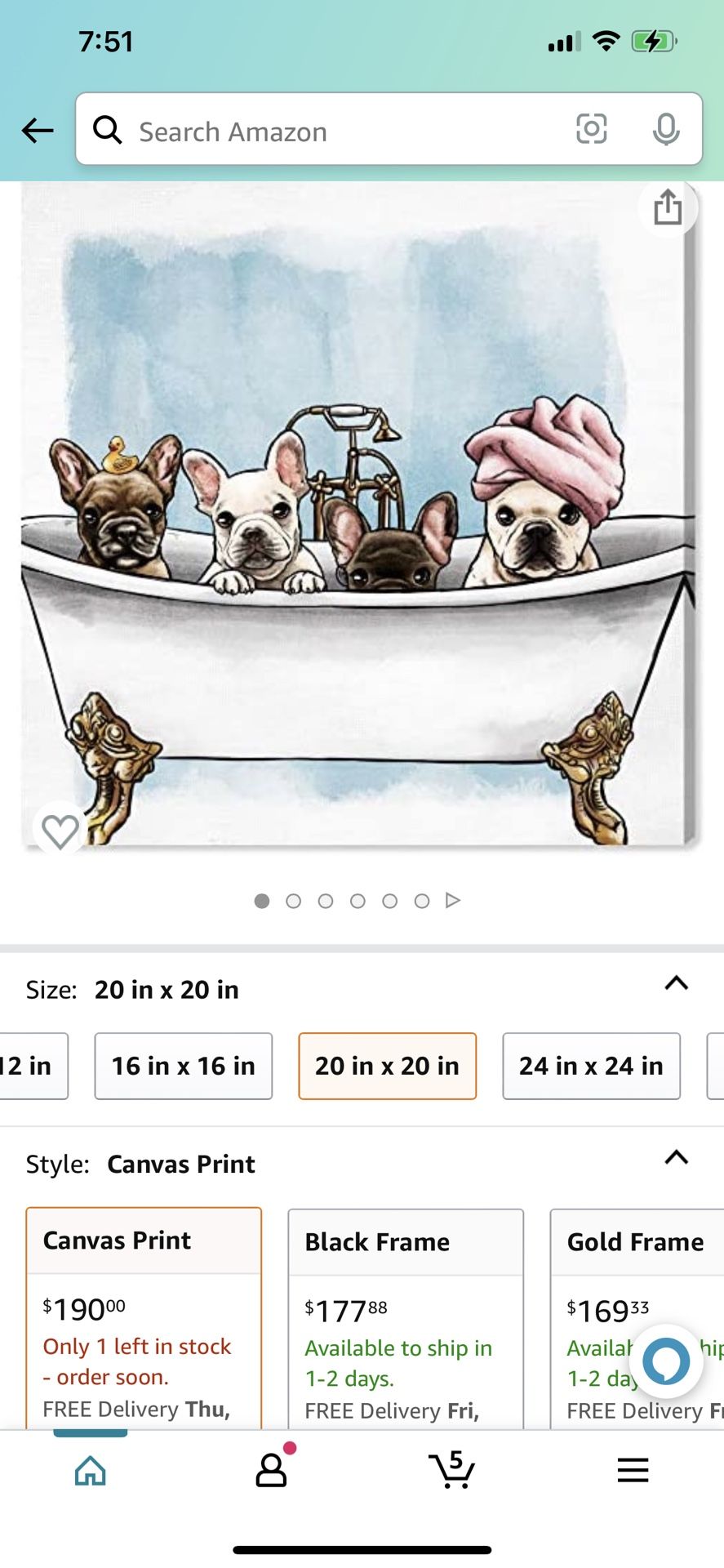 Oliver Gal Frenchies In The Tub Canvas
