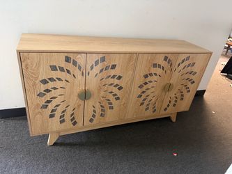 Hartwell 55" Vintage Wood Sideboard Storage Cabinet with Adjustable Shelf and Carved Doors, Natural