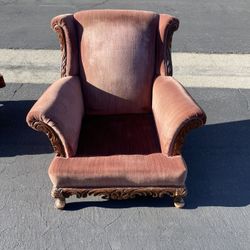 Mid century velvet arm chair and ottoman 