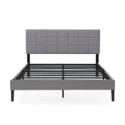 FULL size Platform Bed ; Mainstays Gray Upholstered Square Tufted No Box Spring Needed
