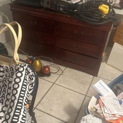 One Large Chest W  Mirror Color Burgundy Good Condition 