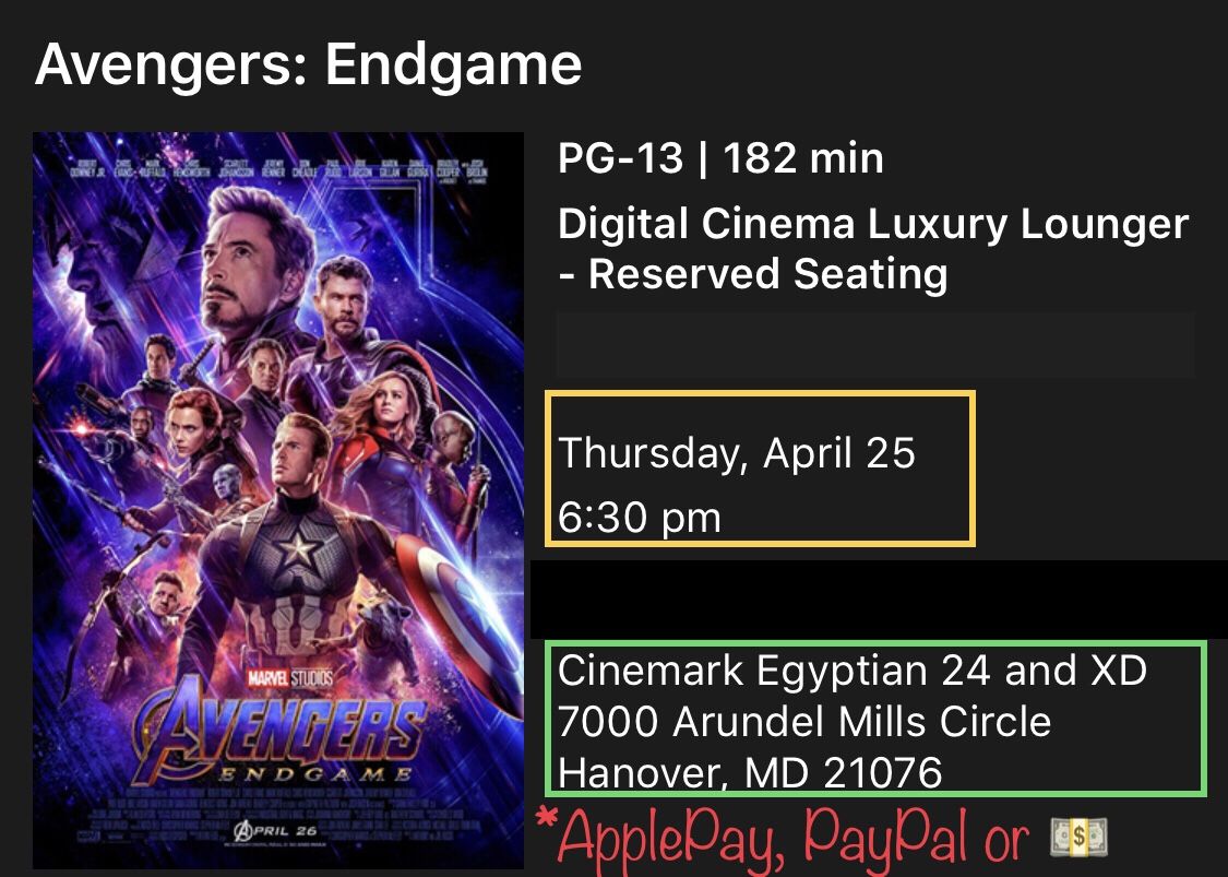 🚨 MAKE AN OFFER 🚨 Avengers Endgame - Premier Movie Tickets CineMark