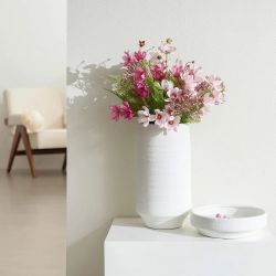 White terracotta tall vase, 16.1" ，D2200-L