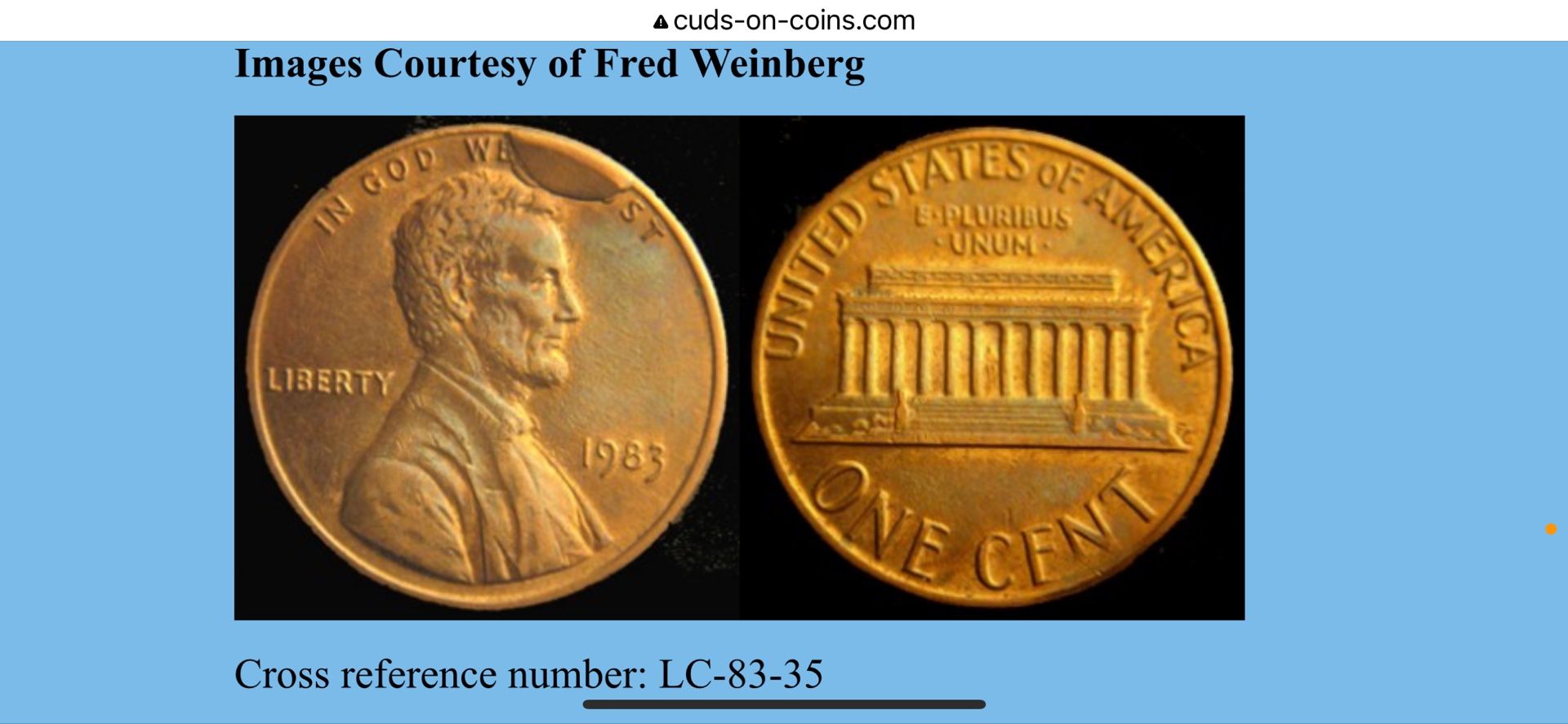 1983 Cud Error CU-1c-1983-13 (Cud Error w\10% Reverse Rotation Error)RB with great Details