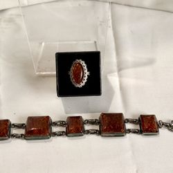 Vintage Baltic Amber and sterling bracelet and ring