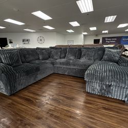 Gray XL Corduroy Sectional Sofa