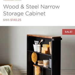Wood and Steel Slim Cabinet, Shelf, Storage