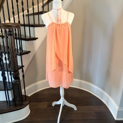 Altar’d State Coral Chiffon Tassel Tie Dress. Size 