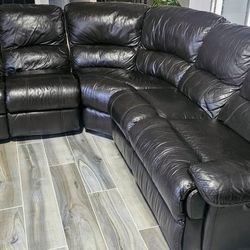 Sectional recliner leather brown couch