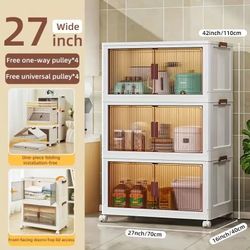 27In/24In 3-layer and 4-layer stackable plastic storage box with lid and door - foldable plastic box, suitable for bathroom, home, 3/4 floor kitchen -