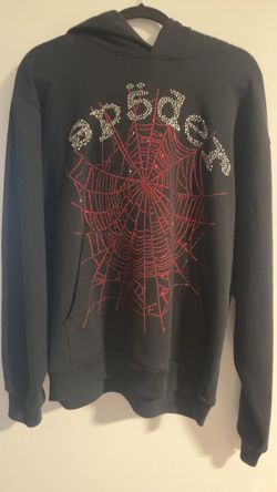 Sp5der Black Rhinestone Web Hoodie