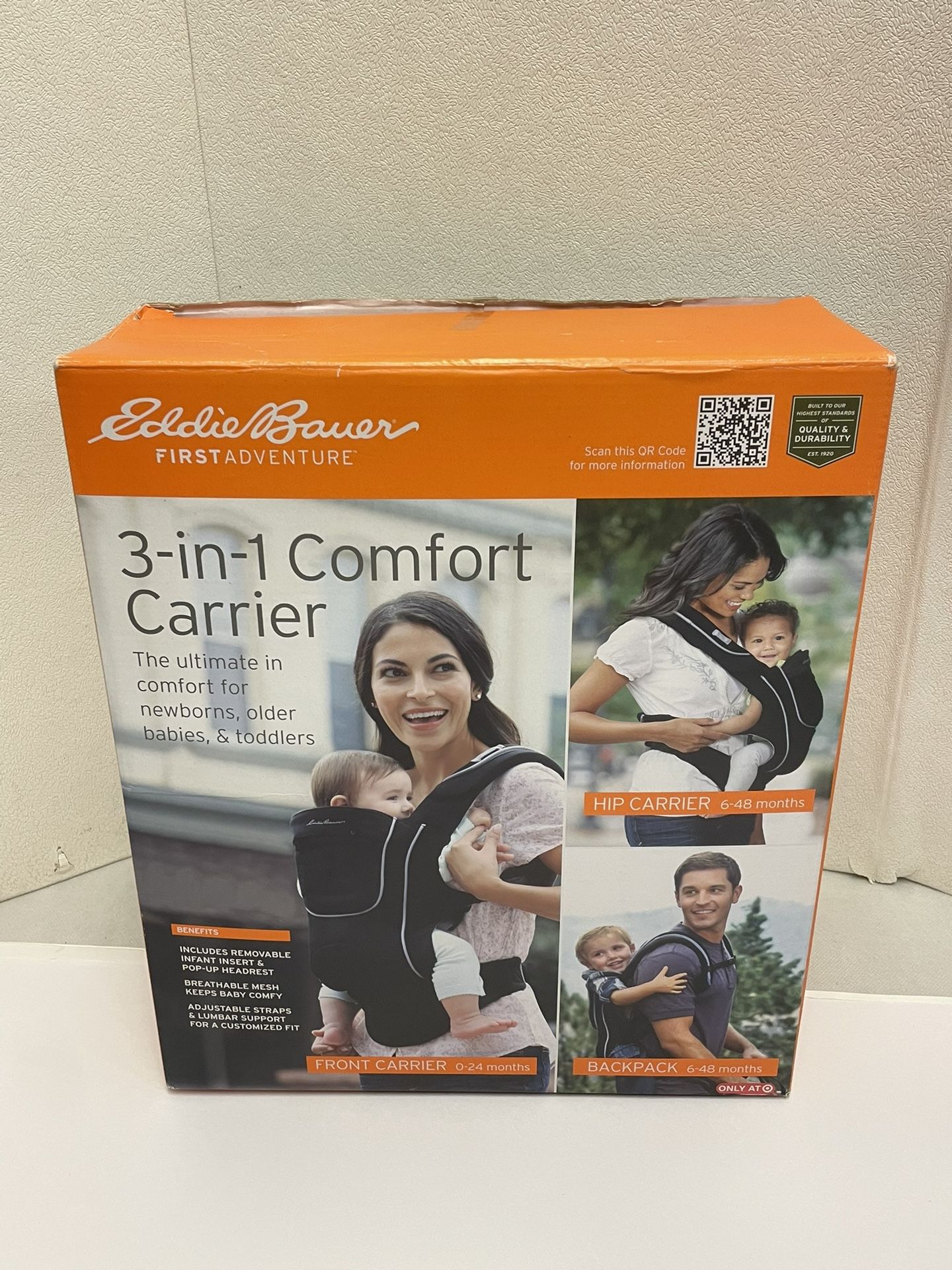 Eddie Bauer 3-in-1 Comfort Baby Carrier Backpack - 0-48 Months - Black - New