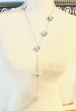 Silver Tone  Heart Lariat Y-Drop Necklace