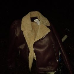 Guess Men's Outerwear Leather And Faux Fur Winter Jacket Size Large