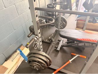 Complete Home Gym Set with Power Rack, Lat Pulldown, Bench, and Weights