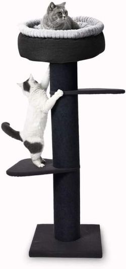 Max & Marlow Cat Pedestal Sleeper Bed (56" Tall) | Cat Tree Scratching Post with Plush, Round Bed Platform (18" Diameter), Charcoal