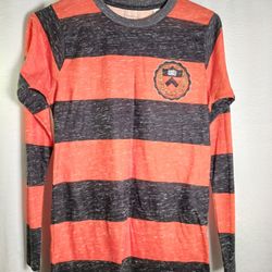 Princeton College University T Shirt  Sz Sm Gray Orange Stripped Long Sleeve 