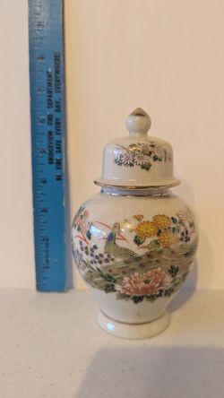 Japanese Lidded Porcelain Jar/Vase Bird & Floral Design