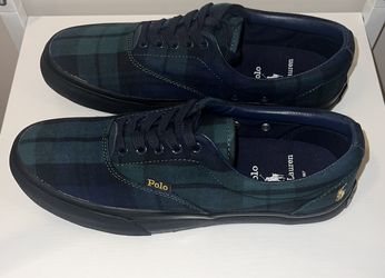 Polo Ralph Lauren Thorton Green Plaid Canvas Shoes.  U.S. Men's Size 8 D
