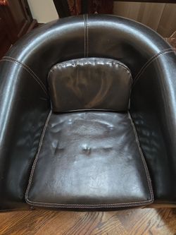 Black Leather Barrel Accent Chair
