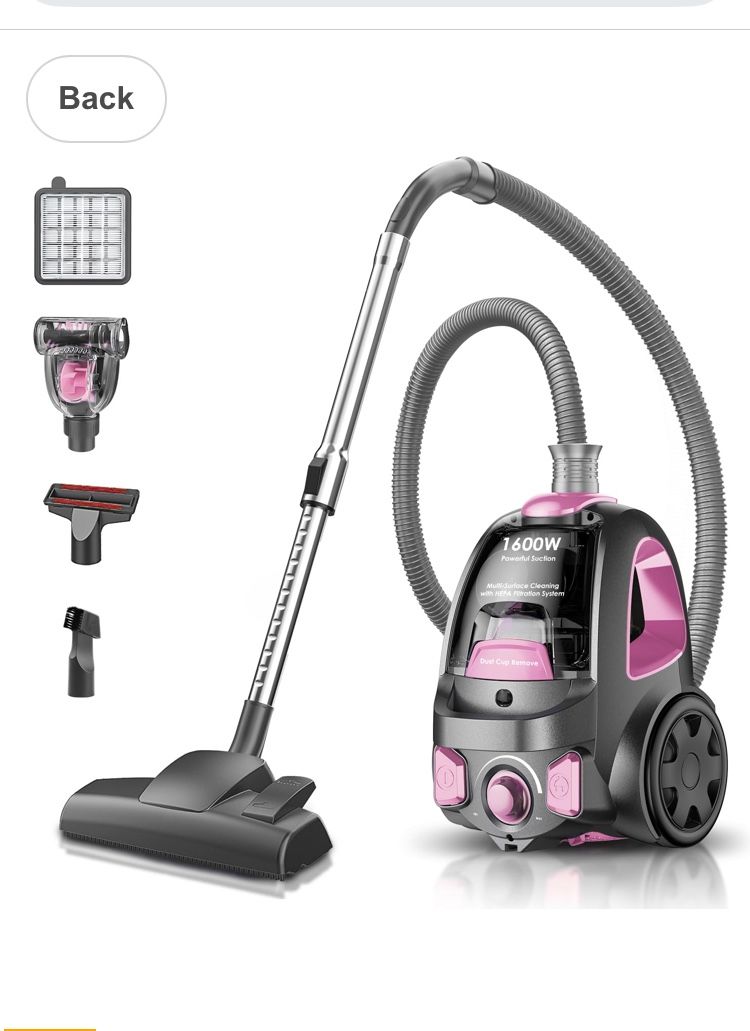 Canister Vacuum Cleaner, 32Kpa 1600W Bagless Vacuum Cleaner, Dust Full Indicator, H13 HEPA Filter, 3.7Qt Large Capacity, Lightweight Vac for Hard Floo