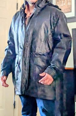 Black Long leather Jacket Size Large