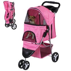 Pink Foldable Pet Stroller