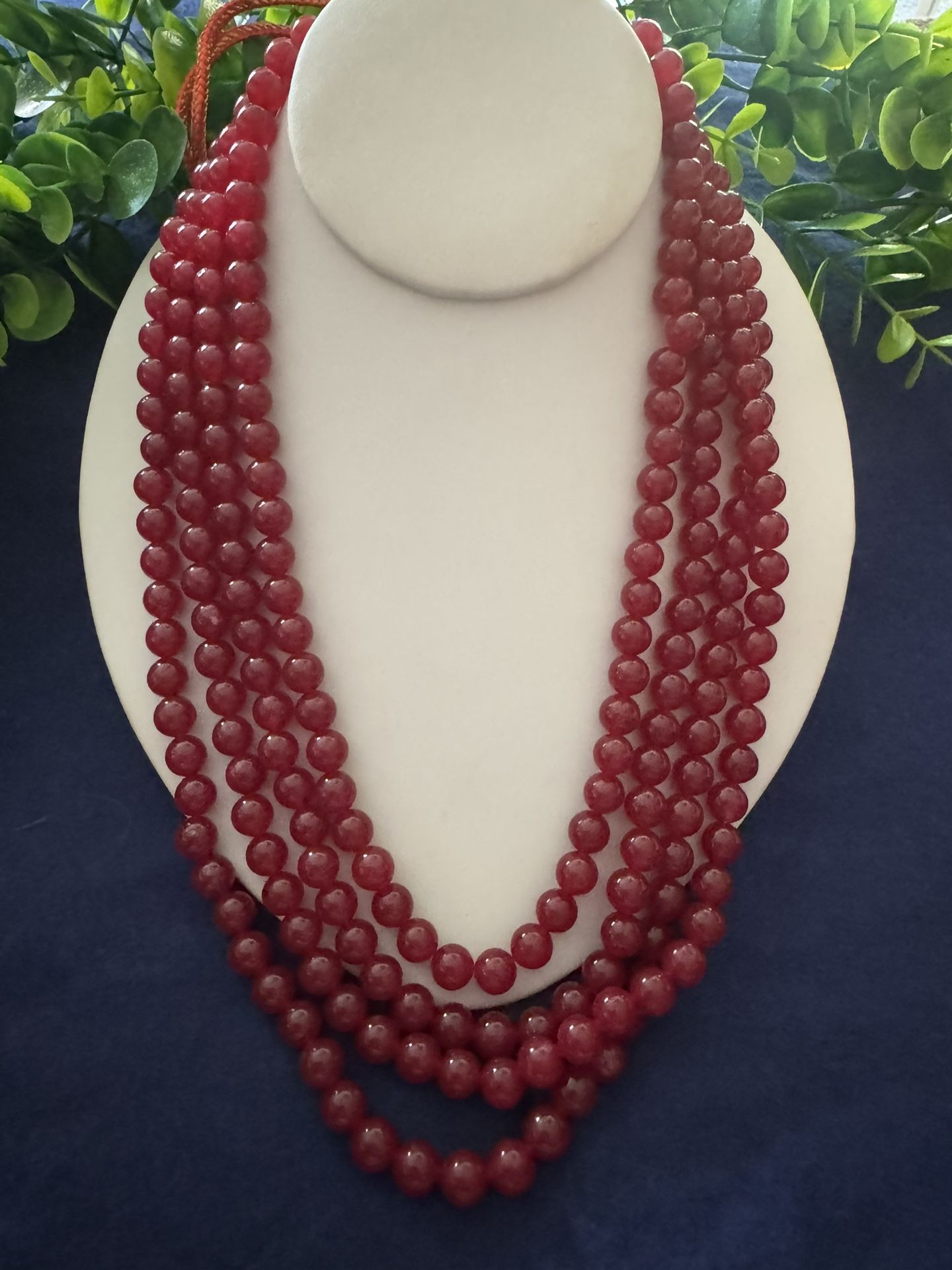 Vintage Stunning 4 Strand Red Onyx Necklace - Adjustable