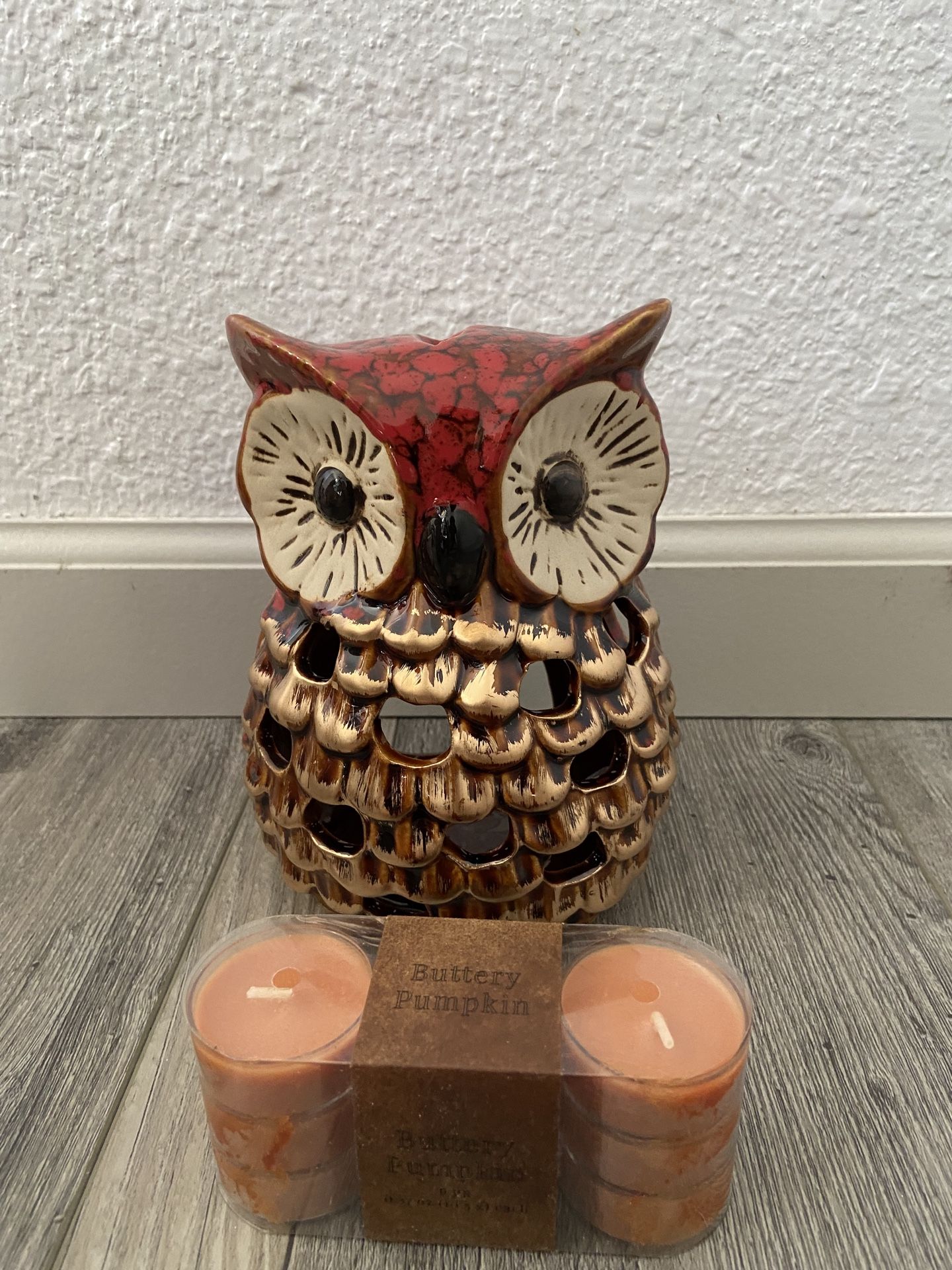 Owl Luminary Ceramic Candle Holder New