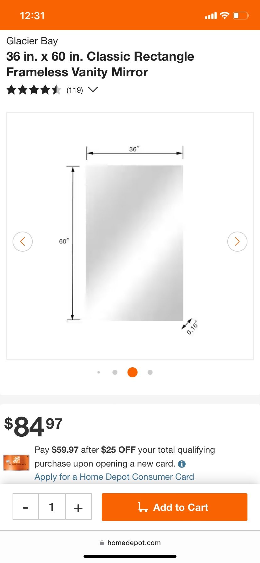 LARGE MIRROR / VANITY FRAMELESS RECTANGLE 36” x 60” 30 for Sale in