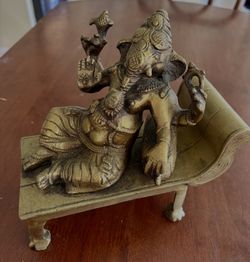 Rare Vintage  Brass Reclining Ganesha Statue Hindu