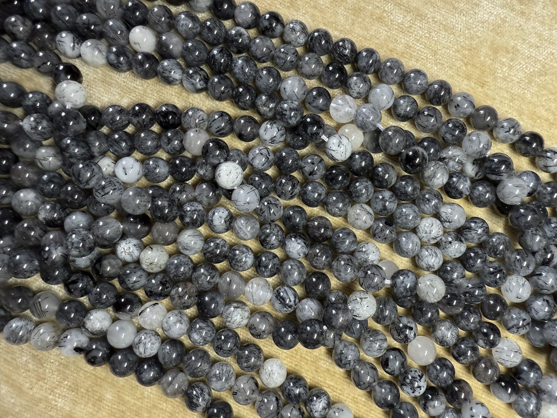 4 15” strands tourmaline rutilated quartz 10mm gemstone round beads AAA natural