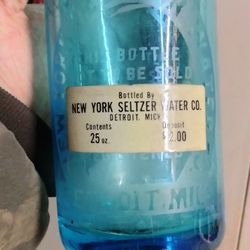 Detroit Michigan Made Seltzer Bottle. Blue Glass