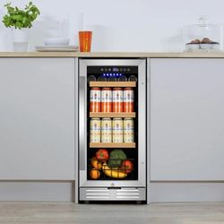 TITTLA Beverage Refrigerator with Glass Door,130 Cans 3.1 Cubic Feet Under Counter ,with Basket Design for Soda, Beer or Fruit,Silver