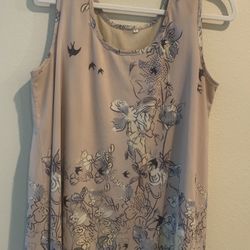 Tank Top Women’s XL. Beige & Pinkish Sleeveless Floral Print Shirt Lightweight