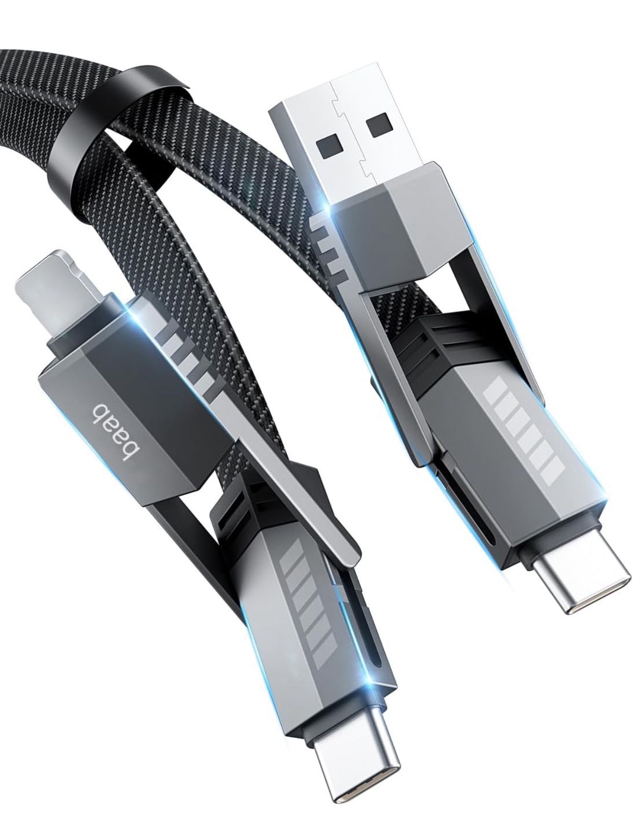 BRAND NEW 4 in 1 [100W, 3,3ft] Nylon Braided Fast Charging Cord with Multi L/Type C/USB A Port for IOS & Android