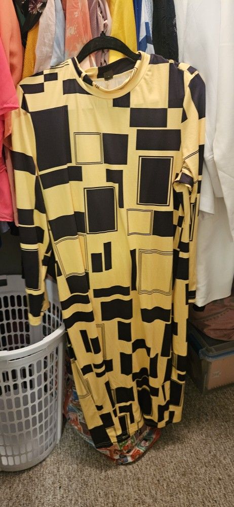 Yellow And Black Turtle Neck Dress