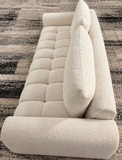 87" Sofa Couch for Living Room, Modern Comfortable Thick Cushion 3 Seater Sofa, Boucle Fabric, White