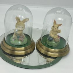 Set Of 2 Domed Easter Bunny Miniature Figurines Made By ENESCO RUSS.   Add some charm to your Easter decor with this set of two miniature figurines ma