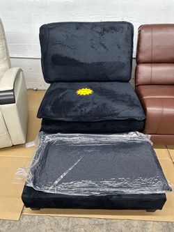 Black Corduroy Lounge Chair with Ottoman, No Assembly Description: Black corduroy modular chair with matching ottoman. Super soft fabric, ready to use