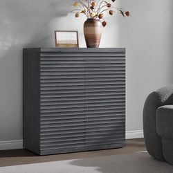 Buffet Cabinet with Storage Accent Sideboard Modern Credenza with Doors & Shelves Fluted Media Console Mid Century Coffee Bar Table for Living Room Ki