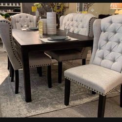 Linen Tufted Chairs, Bench And Black Dining Table 🤩 Dining Room/ Kitchen✅ Brand New👍