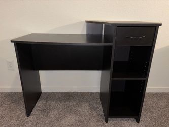 Black Computer Desk with Drawer and Shelves