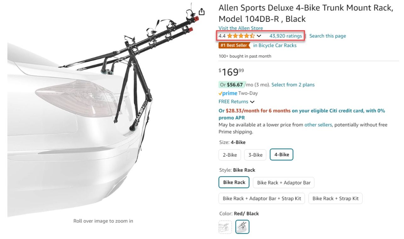 Allen Sports Deluxe Bike Trunk/Rear Hatch mount Rack W/